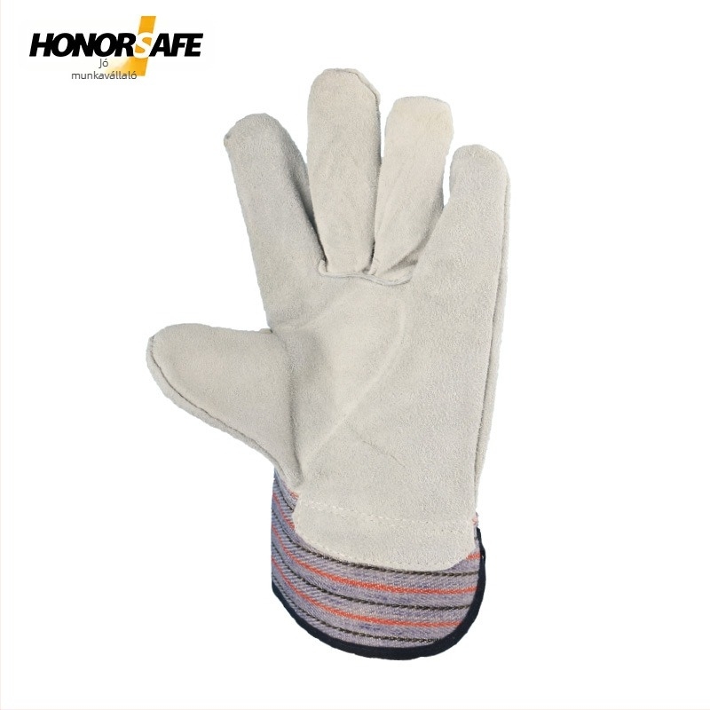 Good Staff DH905 Vászon hegesztő kesztyűk, vastagodott és kopásálló marhabőrből, elektromos hegesztéshez, 26 cm hosszú, újrahasználható