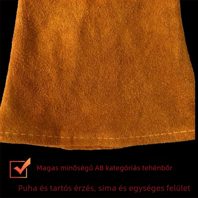 Hegesztő kesztyű marhabőrből, dupla réteg, hőszigetelt, égés elleni, újrahasználható, 360 g, hegesztéshez, építéshez és mechanikai feldolgozáshoz