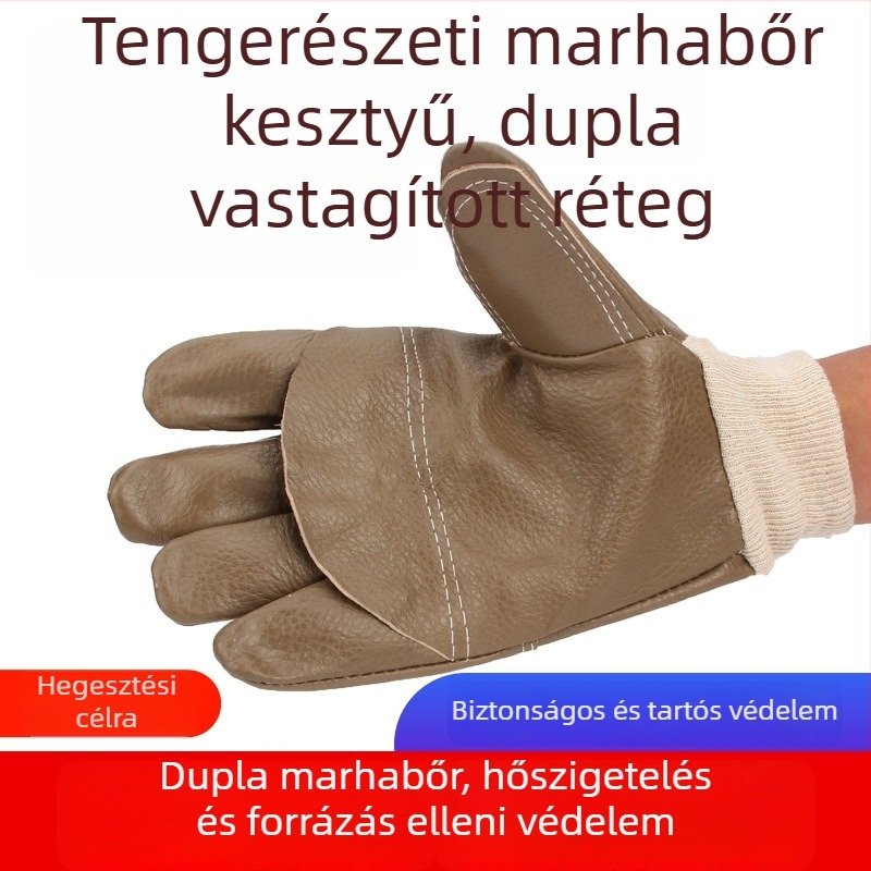 Vastagított rövid mandzsetás bikabőr hegesztőkesztyűk, hőálló védőkesztyűk