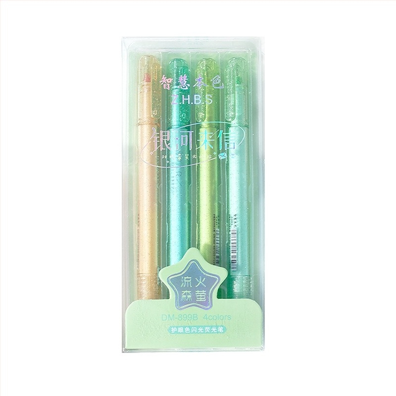 Csillogó finom fluoreszkáló kiemelő toll kézzel írt jegyzetekhez (Márka Bammi; Modell Hp7501a/b/c; 4 db/set; PVC csomagolás)
