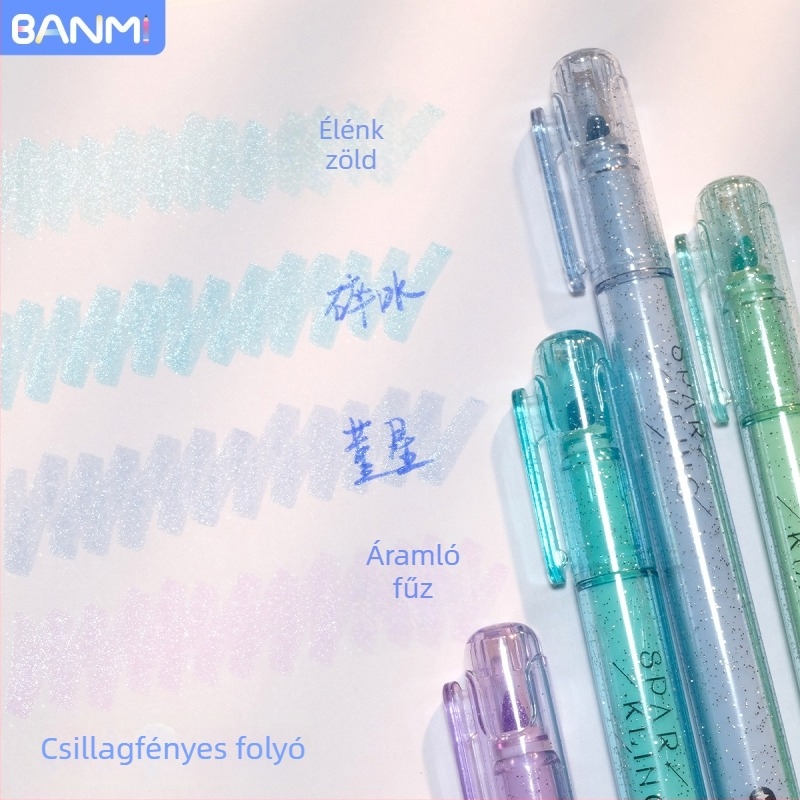 Csillogó finom fluoreszkáló kiemelő toll kézzel írt jegyzetekhez (Márka Bammi; Modell Hp7501a/b/c; 4 db/set; PVC csomagolás)