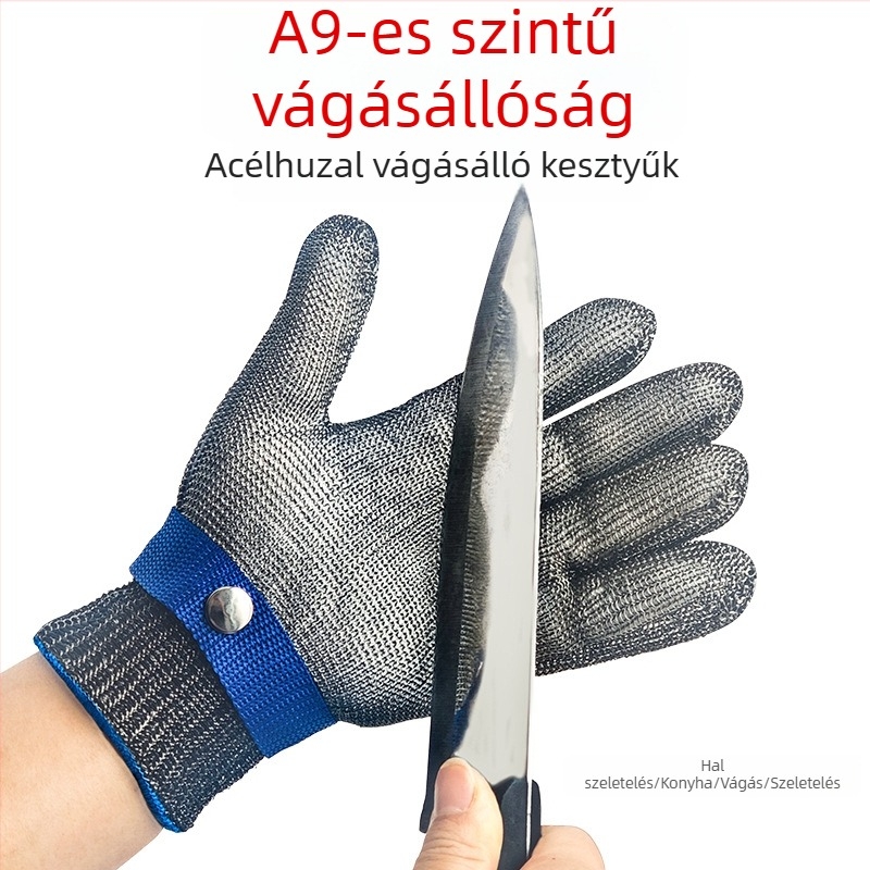 Fejlesztett, vastag acéldrótos védőkesztyű vágásbiztos, húsfeldolgozásra és tengeri élelmiszerek gyűjtésére, A9-os osztály