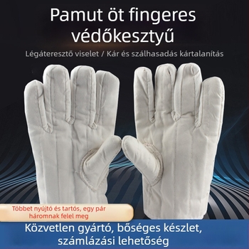 Pamut ötujjas munkavédelmi kesztyűk, vastagított hőszigeteléssel, ellenállóak a magas hőmérsékletnek