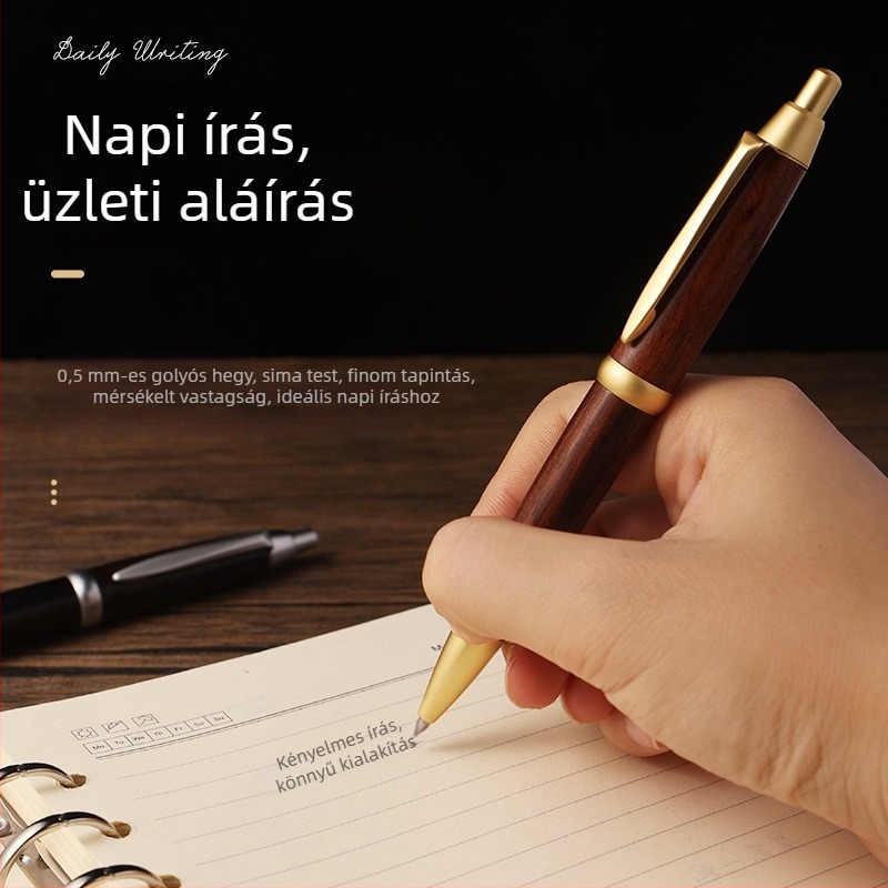 Sárgaréz és szantálfa behúzható aláíró toll – üzleti ajándék logóval