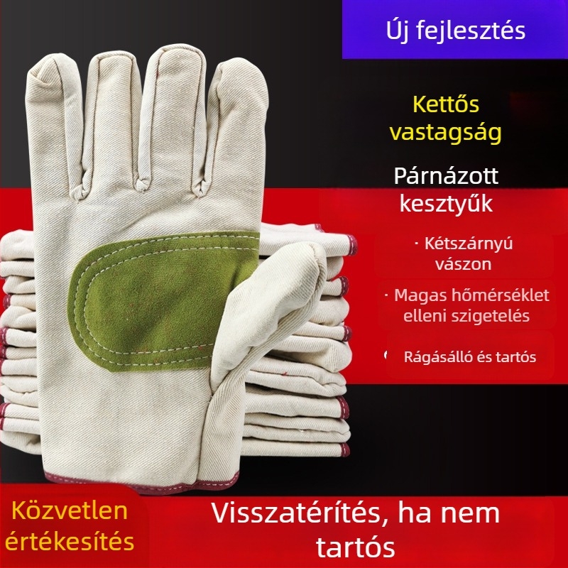 Vászon munkakesztyű hegesztéshez – magas hőállóság, 27 cm hosszú, Sevesta Shield márka, alkalmas elektromos hegesztésre és vágásra, gépkarbantartáshoz