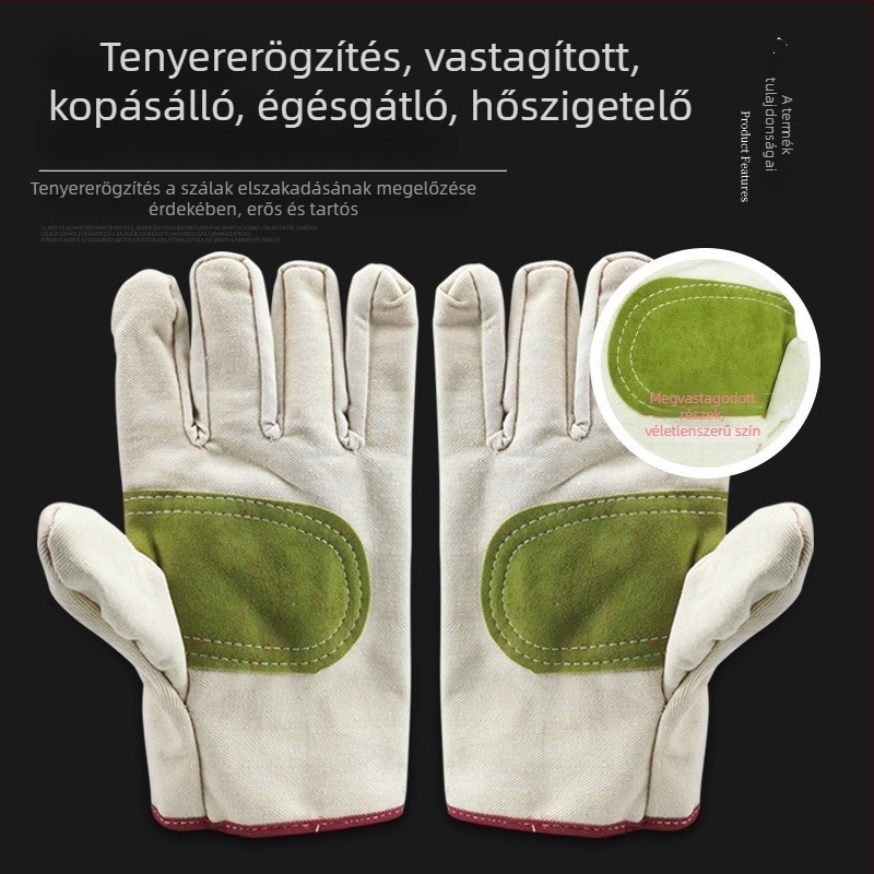 Vászon munkakesztyű hegesztéshez – magas hőállóság, 27 cm hosszú, Sevesta Shield márka, alkalmas elektromos hegesztésre és vágásra, gépkarbantartáshoz