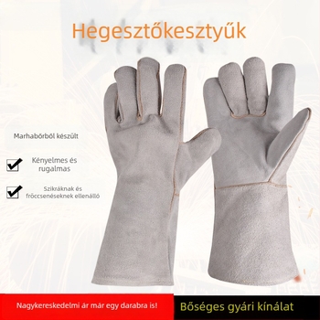 Hosszú tehenbőr hegesztő kesztyűk hőszigetelt béléssel, védőkesztyűk