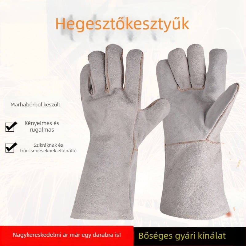 Hosszú tehenbőr hegesztő kesztyűk hőszigetelt béléssel, védőkesztyűk
