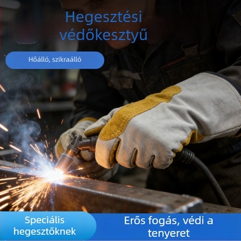 Tehénbőr hegesztő kesztyűk, hőálló kesztyű, hosszú mandzsettával, szigeteltek, égésvédelmi, kopásálló, megerősített, MIG hegesztéshez