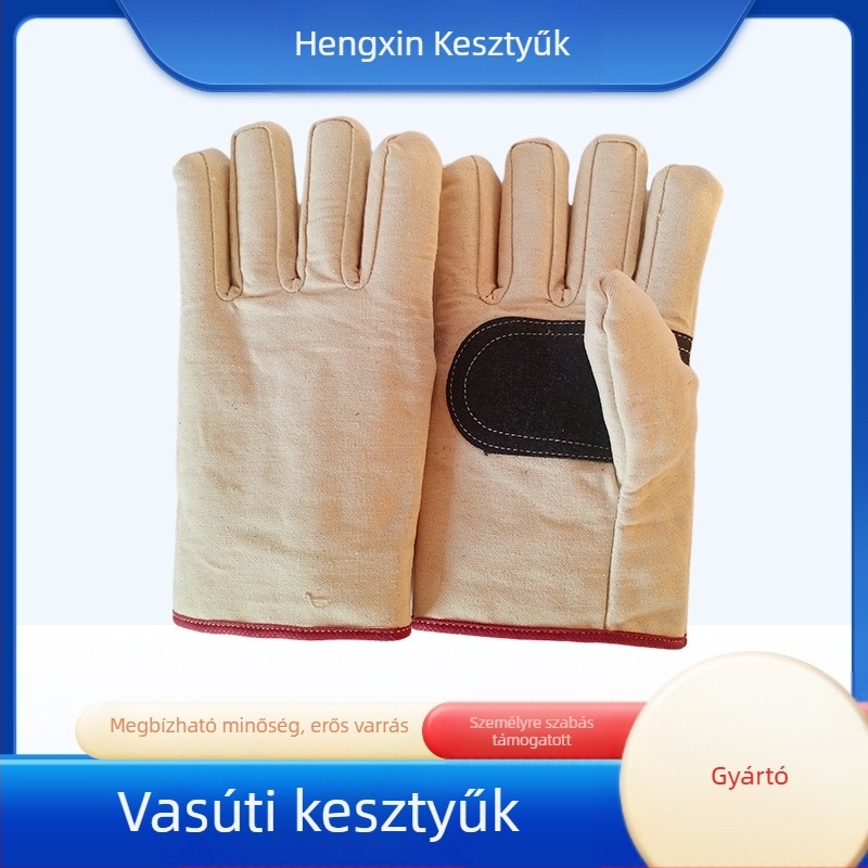 Szerelő védő kesztyű bőr tenyérrel és vászon hátoldallal, dupla rétegű, teljes bélés, vasúti, bányászati és olajipari felhasználásra