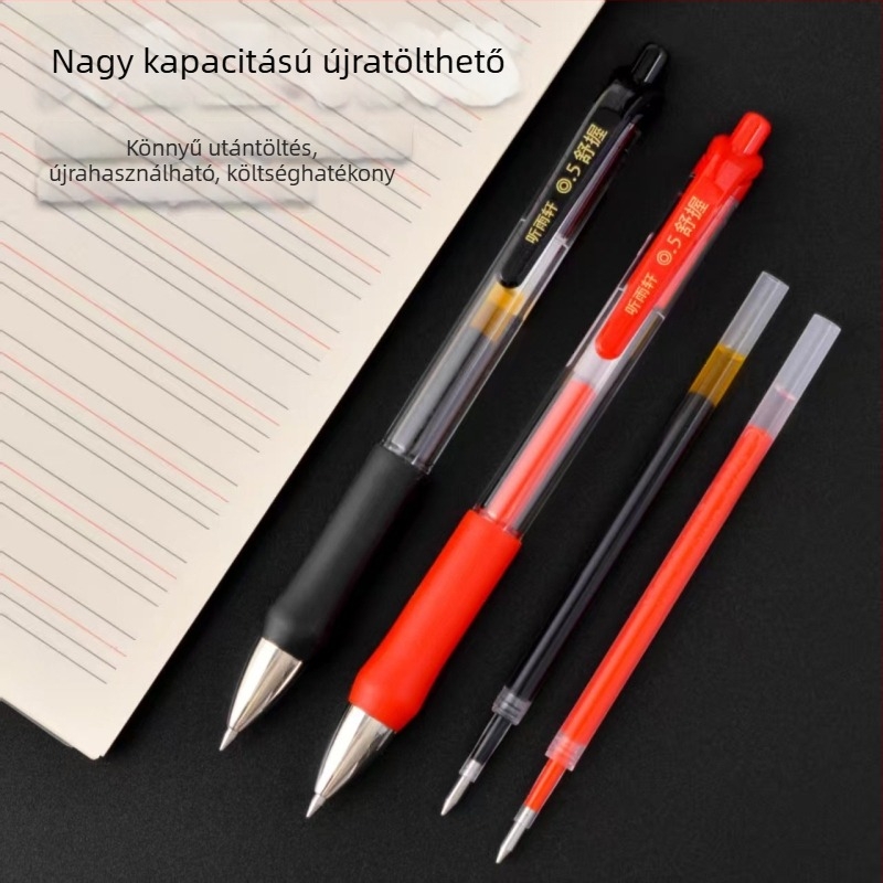 Íráshoz gel toll, 0,5 mm hegye, rozsdamentes acél hegye, nyomógombos zárás, dobozos csomagolás