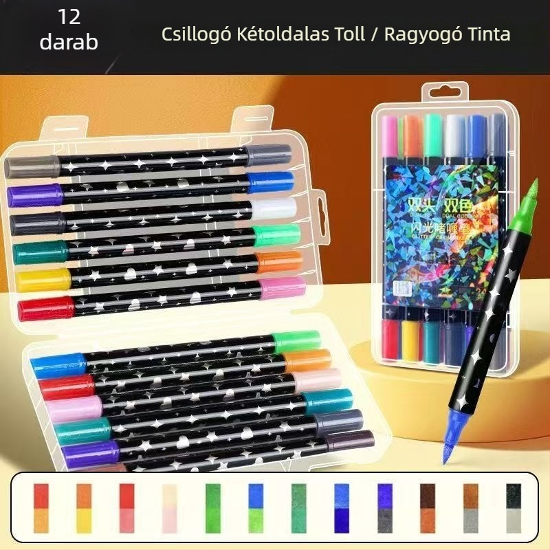 Csillámló marker toll, dupla végű, olaj alapú, dobozos csomagolás