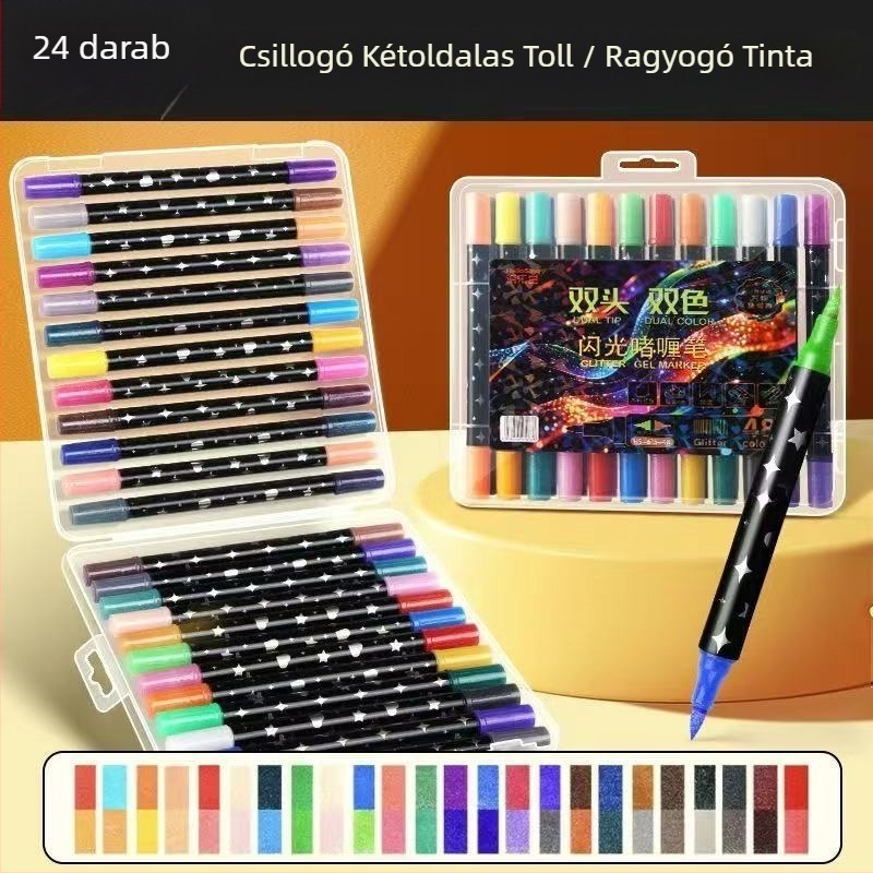 Csillámló marker toll, dupla végű, olaj alapú, dobozos csomagolás