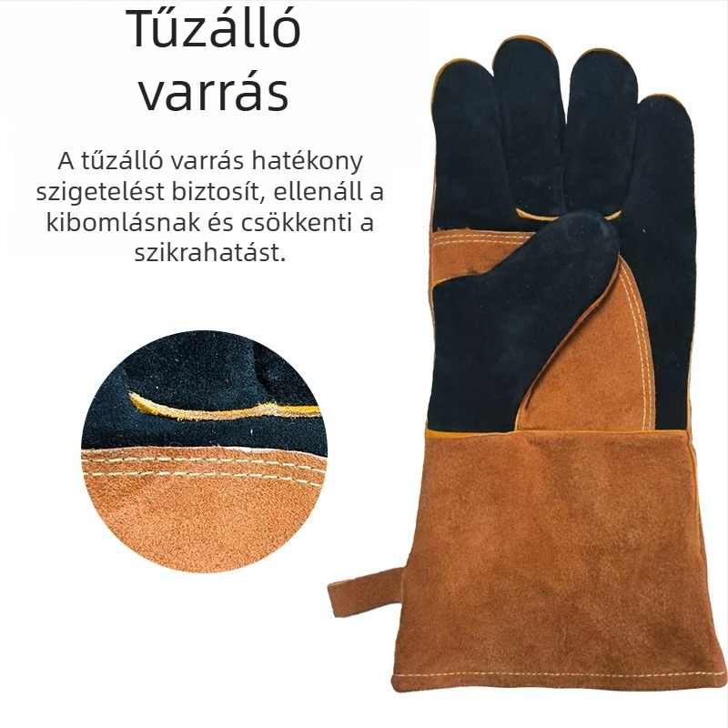 Tehénbőr hegesztő kesztyűk – hőálló, égésálló, kopásálló, fröccsenés elleni védelem, vastag és hosszú védőkesztyűk
