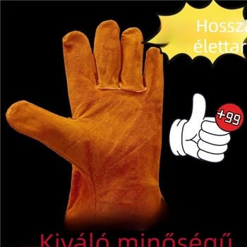 Hegesztő kesztyű borjúbőrből, sárga, magas hőállóságú, égési sérülések elleni védelem, puha és kopásálló