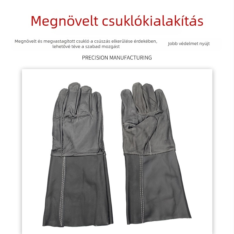 Hosszú bőr hegesztő kesztyűk, hosszított tehénbőrből, teljes tenyérrel, kopásálló, vastagabb hőszigetelő védőkesztyűk