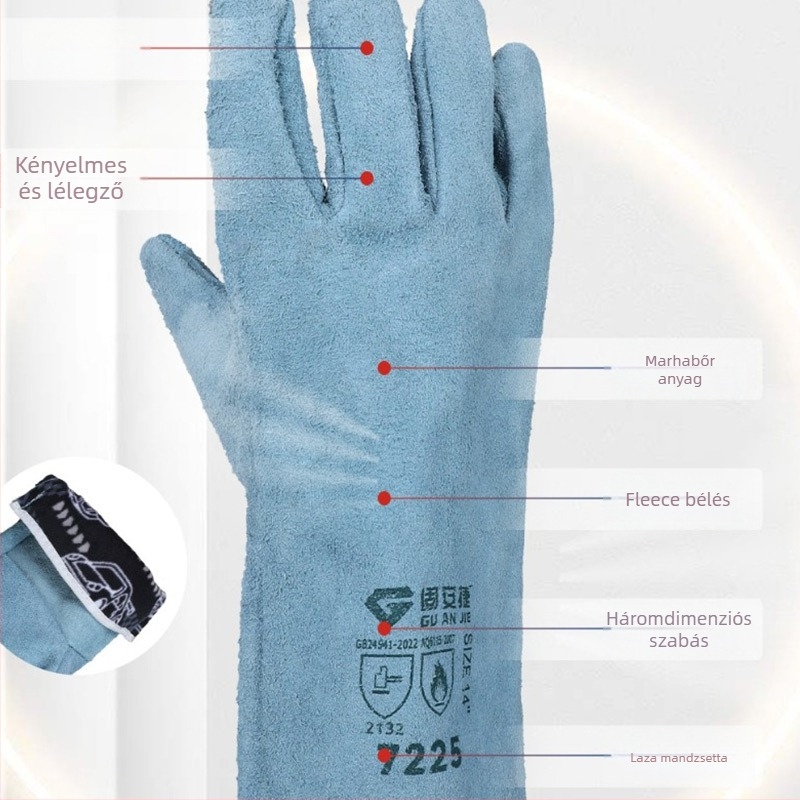 Junyu 7225 Kétrétegű megvastagított hegesztő kesztyű (35 cm)