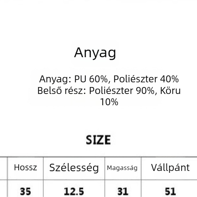Utcai stílusú szintetikus bőrtáska váll- és keresztpánttal, belső plüss, cipzáras zárás, ovális forma, belső rekeszek