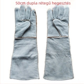 50 cm-es marhabőr hegesztő kesztyű, kétszeres rétegű, védő, megerősített, magas hőállóságú, hőszigetelő