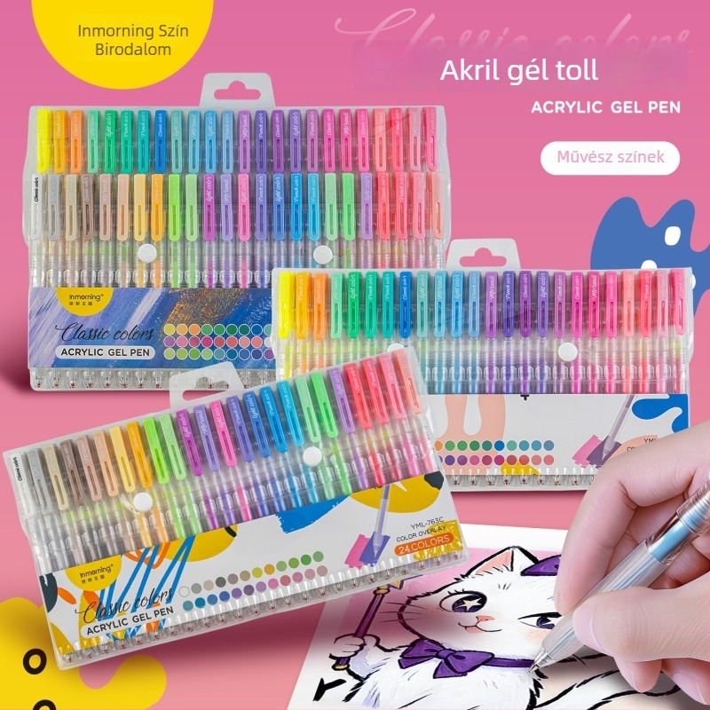Inmorning Akril neutrális rajztoll, Bullet Tip, Rozsdamentes acél tollhegy, Műanyag tok, Kapak, Dobozos csomagolás