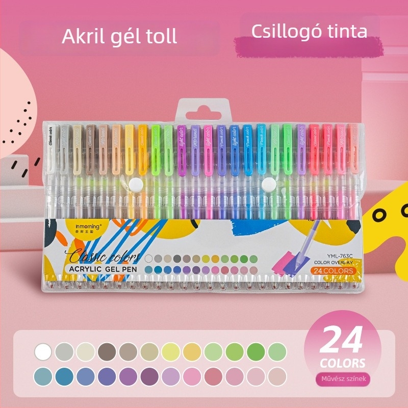Inmorning Akril neutrális rajztoll, Bullet Tip, Rozsdamentes acél tollhegy, Műanyag tok, Kapak, Dobozos csomagolás