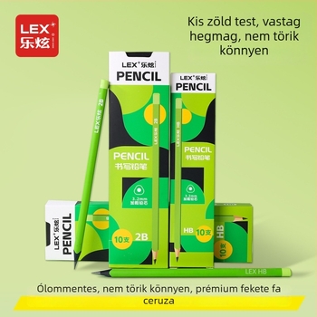 10 db háromszög alakú fa ceruza, 3,2 mm grafit, HB és 2B, zöld testtel, általános iskolások számára