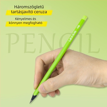 10 db háromszög alakú fa ceruza, 3,2 mm grafit, HB és 2B, zöld testtel, általános iskolások számára