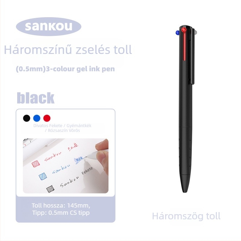Háromszínű gél toll, Neutral pen sorozat, rozsdamentes acél hegy, műanyag burkolat