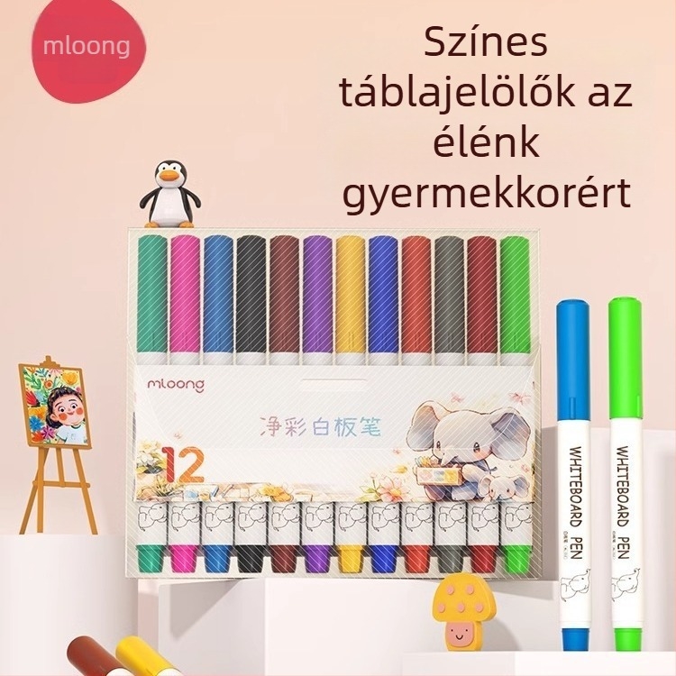 Manlong gyermekeknek szánt törölhető fehér tábla marker, nem toxikus, műanyag ház, modell B220235487, egy darabos csomagolás