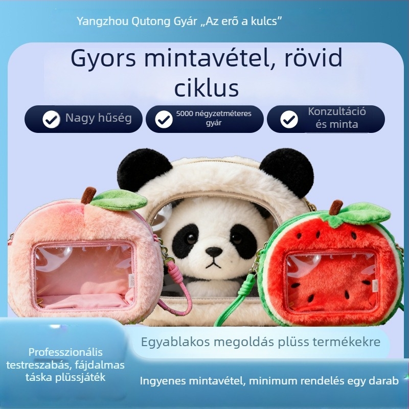 Őszibarack alakú plüss hátizsák babáknak ablakkal, pántos stílusú plüss baba táska, testre szabható