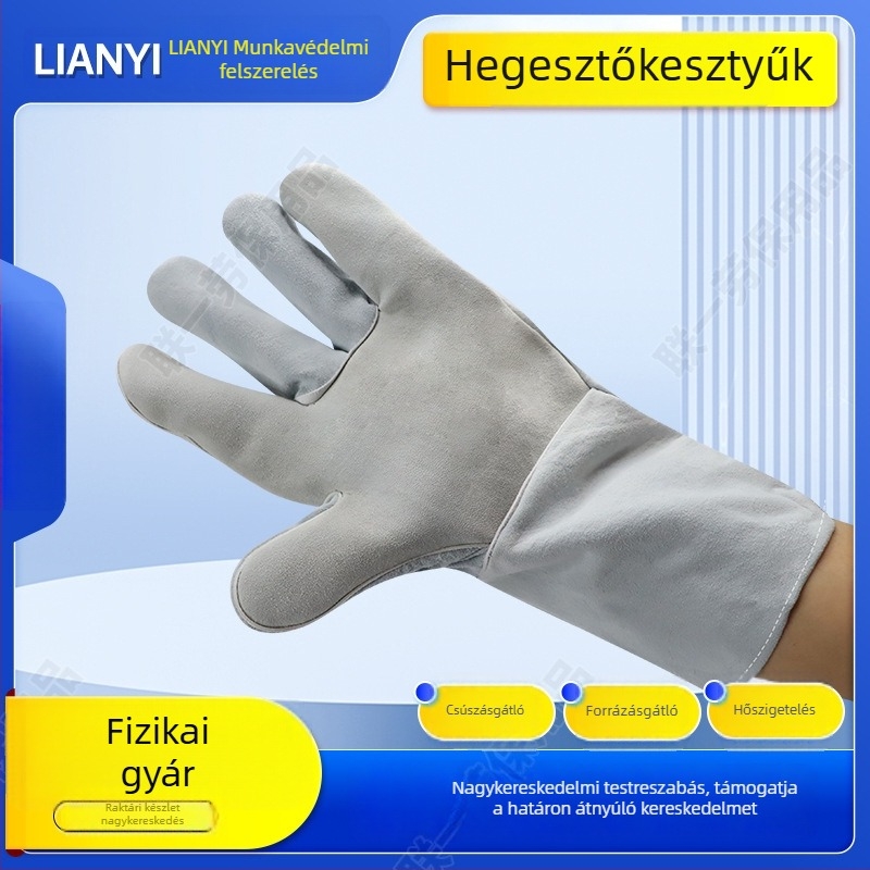 Vászon- és tehénbőr hegesztő kesztyűk, rövid mandzsetta, kopásálló, magas hőmérsékletnek ellenálló, légáteresztő, tartós, hegesztők számára