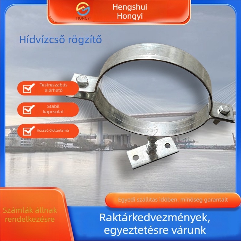 Egyedi gyártmányú híd vízelvezető csőbilincs - PVC csőklipsz, rozsdamentes acél, névleges Ø38–152 mm, rögzítő Ø60–120 mm