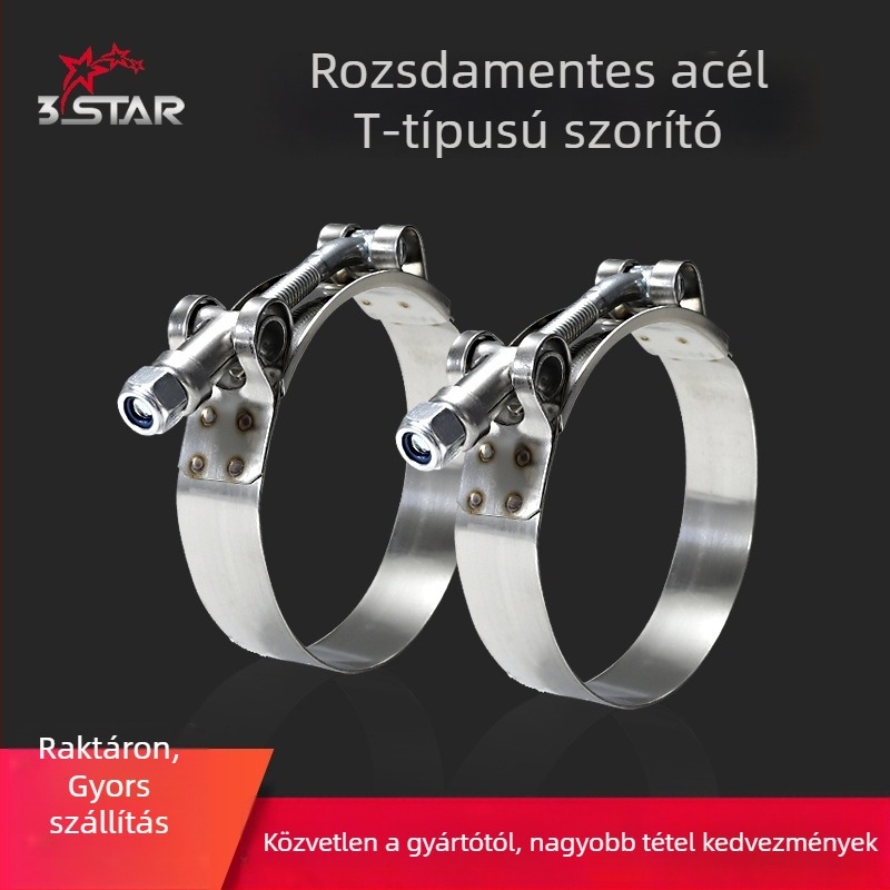 T-típusú tömlőcsat rozsdamentes acélból, polírozott felülettel, testreszabható