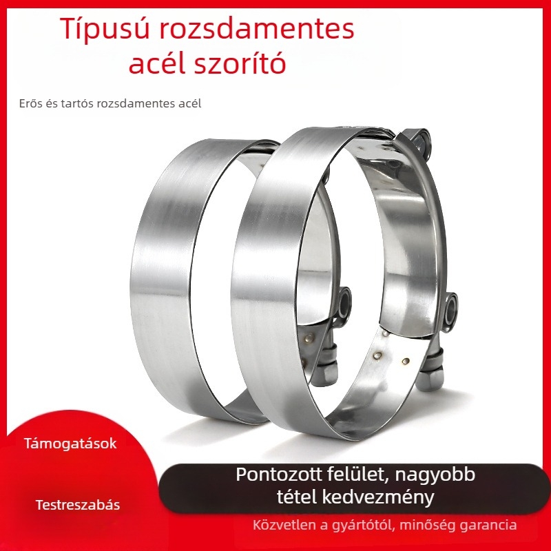 T-típusú tömlőcsat rozsdamentes acélból, polírozott felülettel, testreszabható