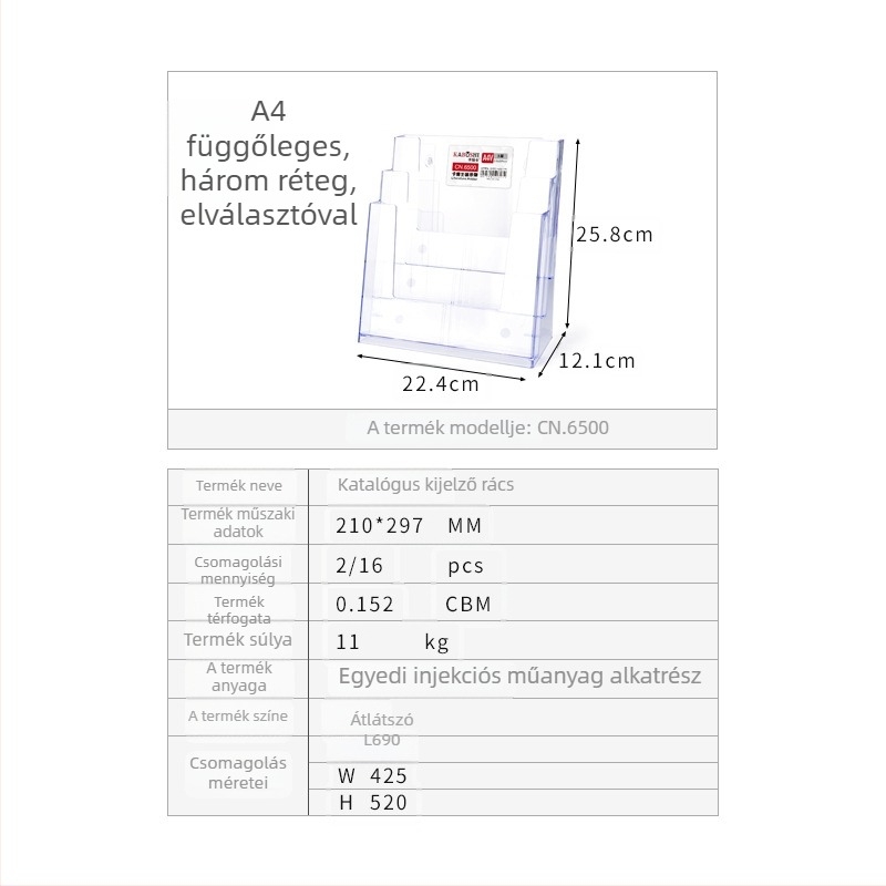 Kaboss akril asztali adatrendező kijelző állvány - többrétegű katalógus- és szórólap-tartó