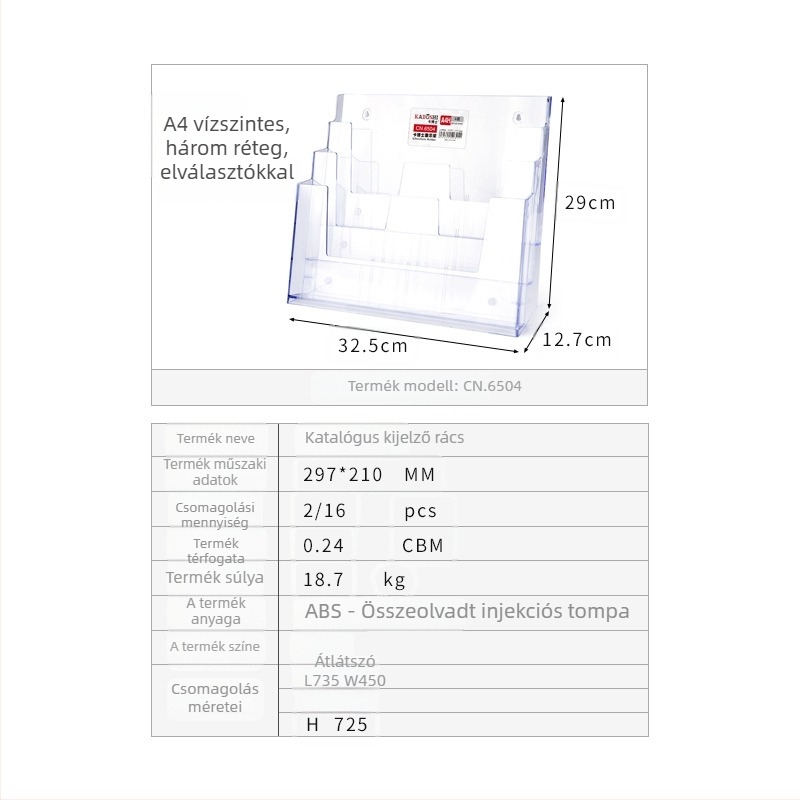 Kaboss akril asztali adatrendező kijelző állvány - többrétegű katalógus- és szórólap-tartó