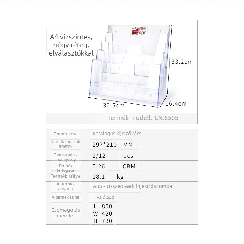 Kaboss akril asztali adatrendező kijelző állvány - többrétegű katalógus- és szórólap-tartó