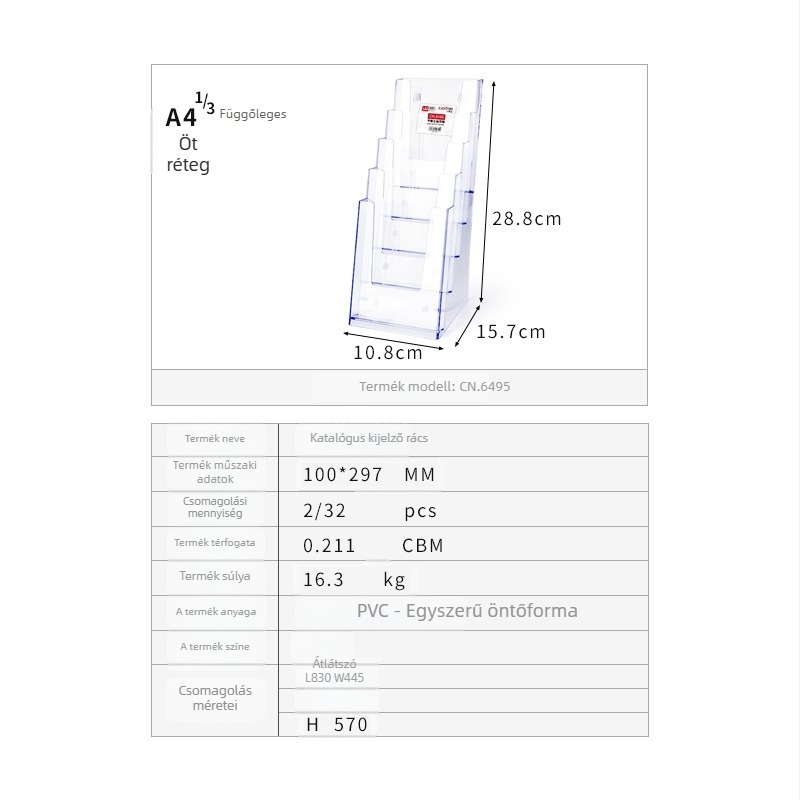 Kaboss akril asztali adatrendező kijelző állvány - többrétegű katalógus- és szórólap-tartó