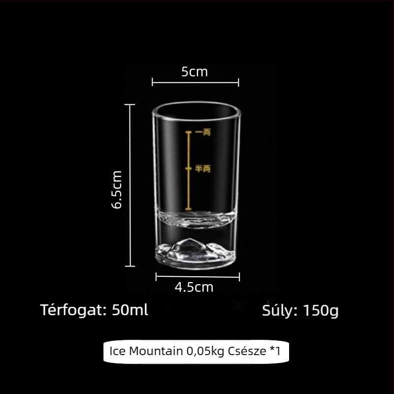 Szeszes italok pohár mérőskálával, üveg anyag, modern minimalista stílus, testreszabható, súly 175 g