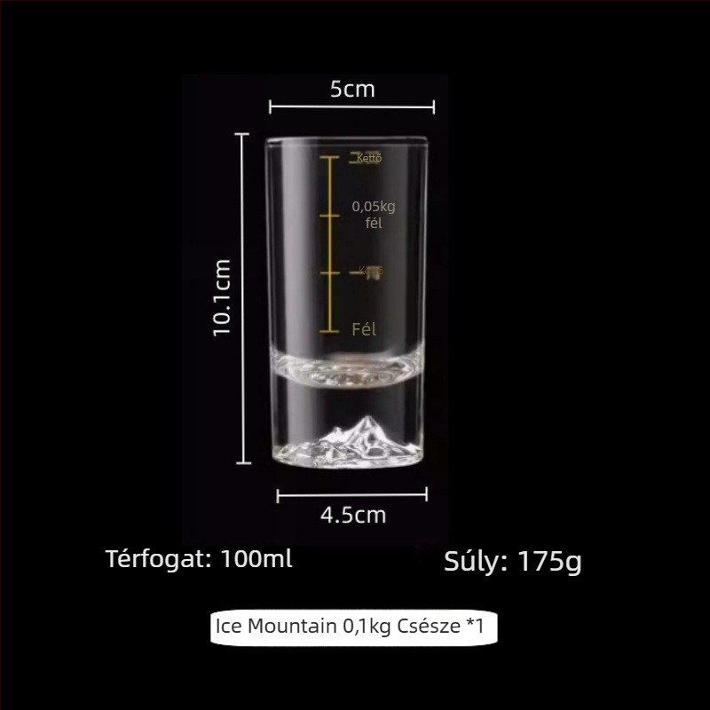 Szeszes italok pohár mérőskálával, üveg anyag, modern minimalista stílus, testreszabható, súly 175 g