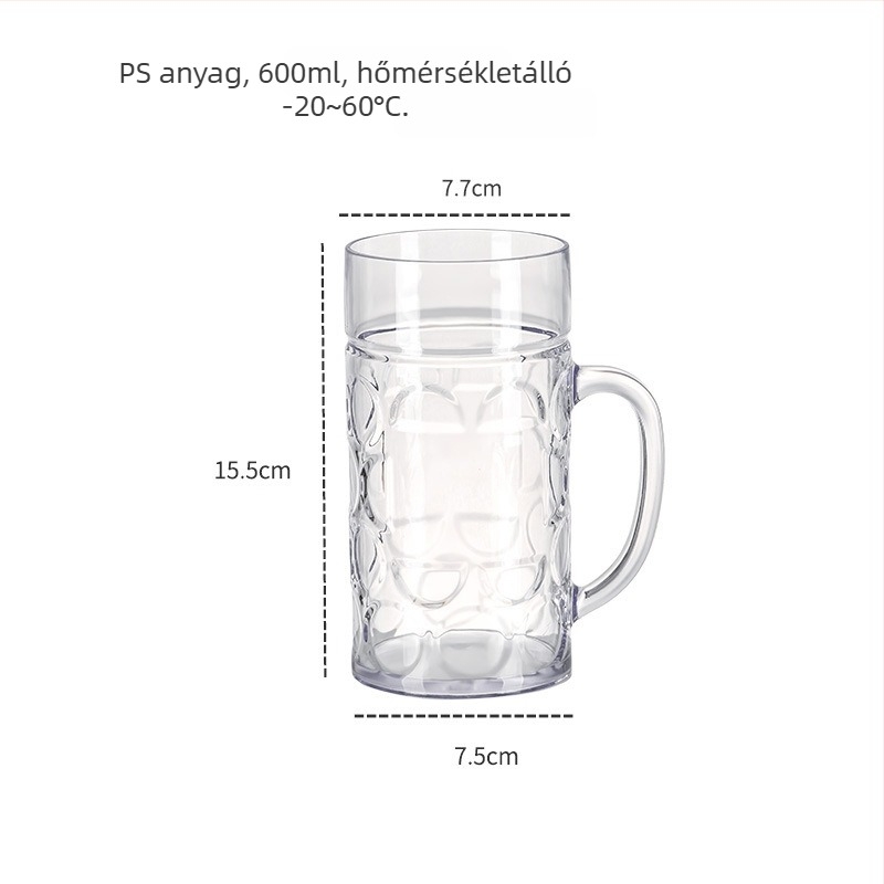 Műanyag söröspohár, modern minimalist stílusú fogantyúval, logónyomtatás, testreszabható