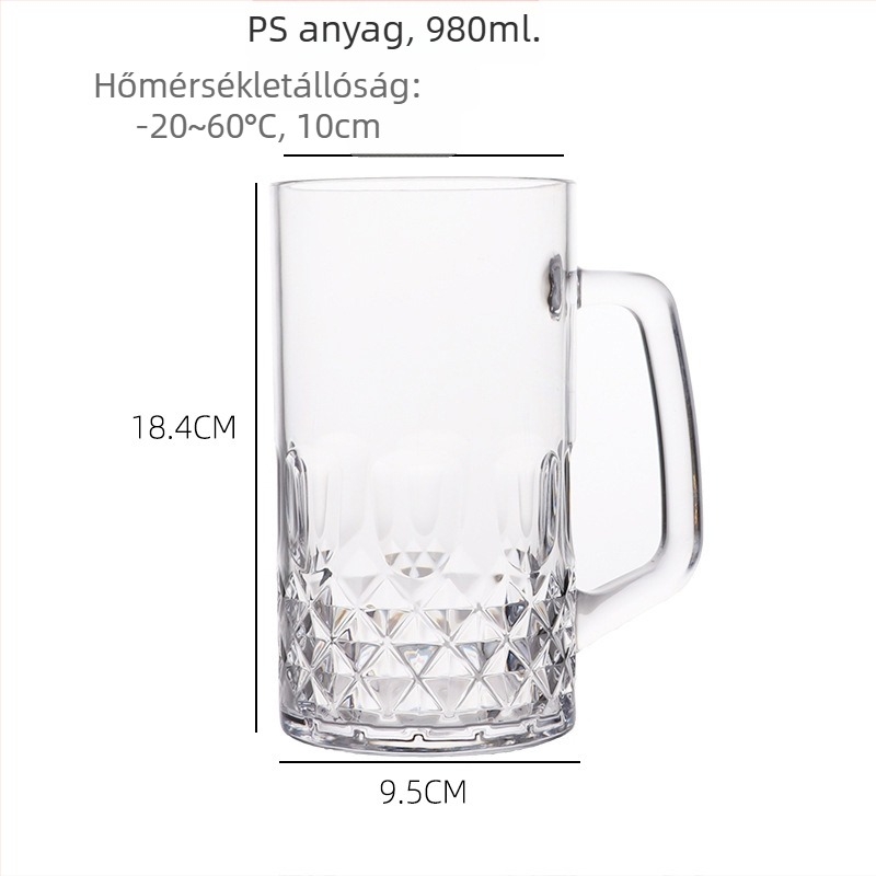 Műanyag söröspohár, modern minimalist stílusú fogantyúval, logónyomtatás, testreszabható