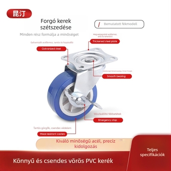 Könnyű, halk PVC görgő bútorokhoz, dupla csapágyas, vas+PVC kivitel