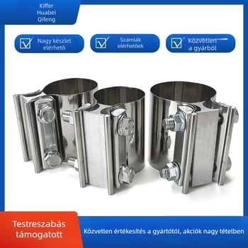 304 rozsdamentes acél kipufogócső bilincs hang-szűrővel, névleges átmérő 17–356 mm, rögzítő átmérő 17–356 mm