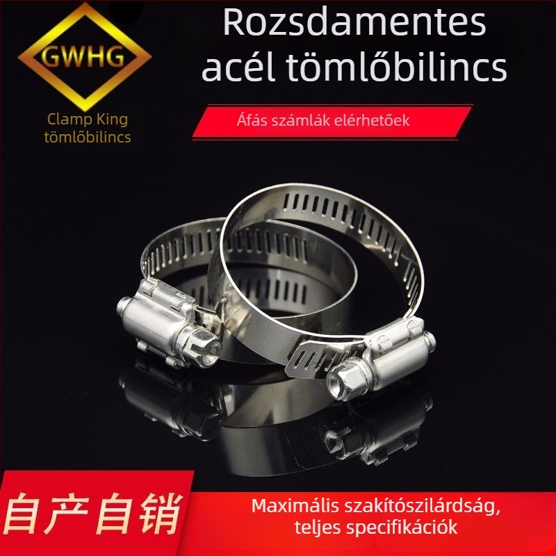 Rozsdamentes acélből készült tömlőbilincs, csattal, Hoop King, rögzítő átmérője 200 mm