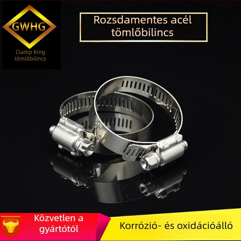 Rozsdamentes acélből készült tömlőbilincs, csattal, Hoop King, rögzítő átmérője 200 mm