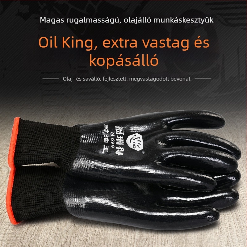 Kesztyű védő nitril bevonattal, olajálló, vastagított, kopásálló, magas rugalmasságú, vágásálló – Fred márka; Súly: 58; Alkalmazás: gépkezelés, szerszámhasználat, gépkarbantartás