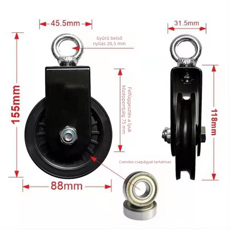 Jóga kerékhez tartozó fitnesz kiegészítők: függő görgő, húzó görgő, rögzített emelő görgő, teherbíró görgő — egyrészes és kétszeles