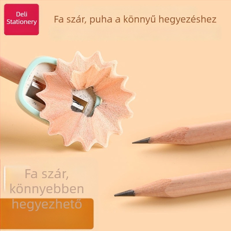 Deli természetes fa ceruza 2B/HB óvodások és az I–II. osztályos általános iskola gyerekeknek, háromszög alakú hordóban