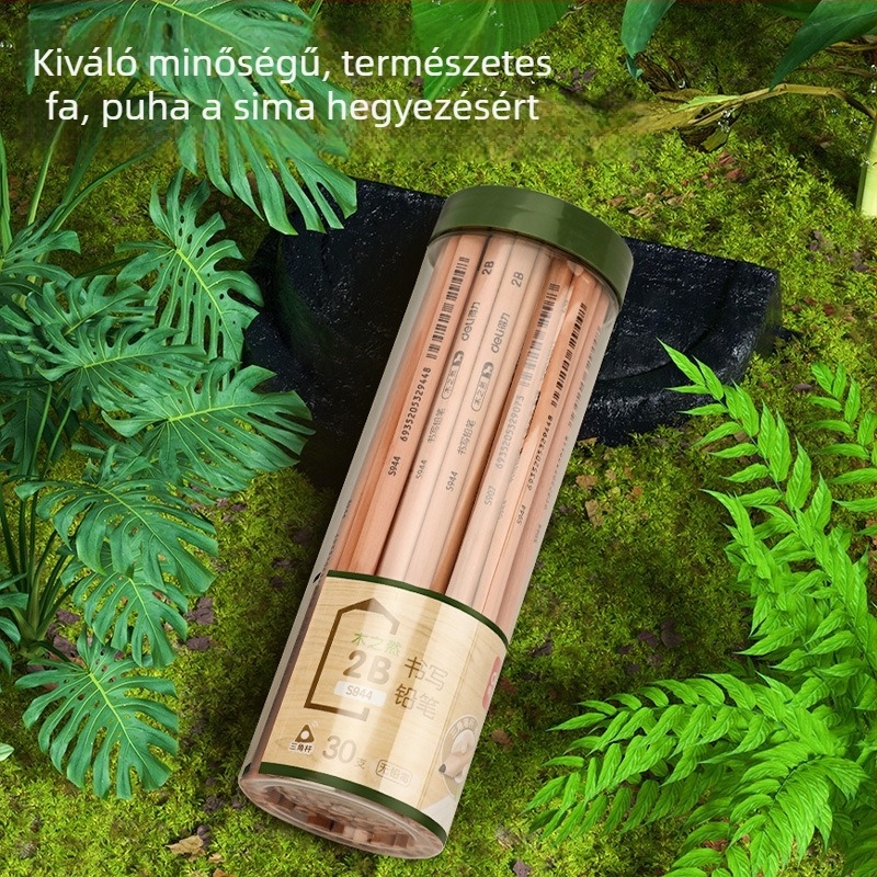 Deli természetes fa ceruza 2B/HB óvodások és az I–II. osztályos általános iskola gyerekeknek, háromszög alakú hordóban